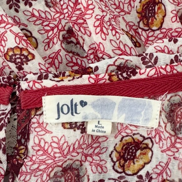 Jolt  Pink&Burgundy Bohemian Floral Long Sleeve Top Blouse SZ M Tiered Design - Picture 3 of 9